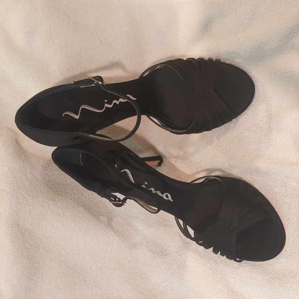 NWOT Black Satin Nina Heels